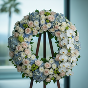 Heavenly Tribute Wreath - pink and white wreath delivery in Los Angeles by Pink Clover
