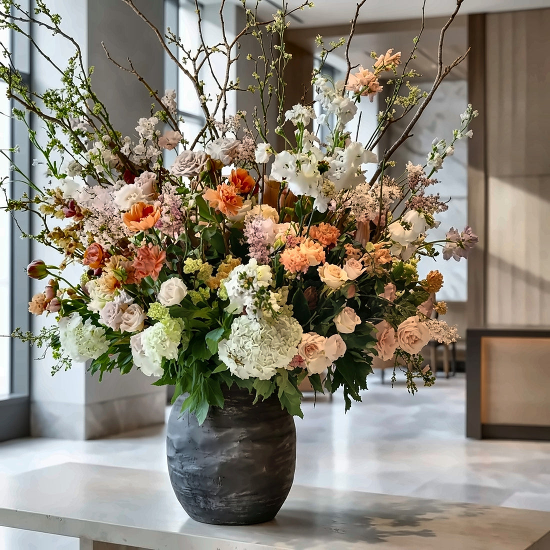 Blush Terrace — hotel and restaurant flower arrangement in Los Angeles