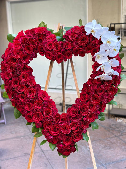 Funeral Wreath - Heart stand Red flower arrangement Waikiki Honolulu florist