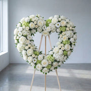 Ivory Heart - white and green heart funeral tribute delivery in Los Angeles by Pink Clover