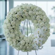 Ivory Wreath of white roses and hydrangea, Los Angeles - Pink Clover