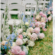 Lush peony and delphinium aisle runner for luxury outdoor Los Angeles weddings