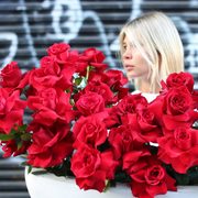 Premium Forever Love arrangement from Pink Clover LA, featuring vibrant red roses and elegant wrapping