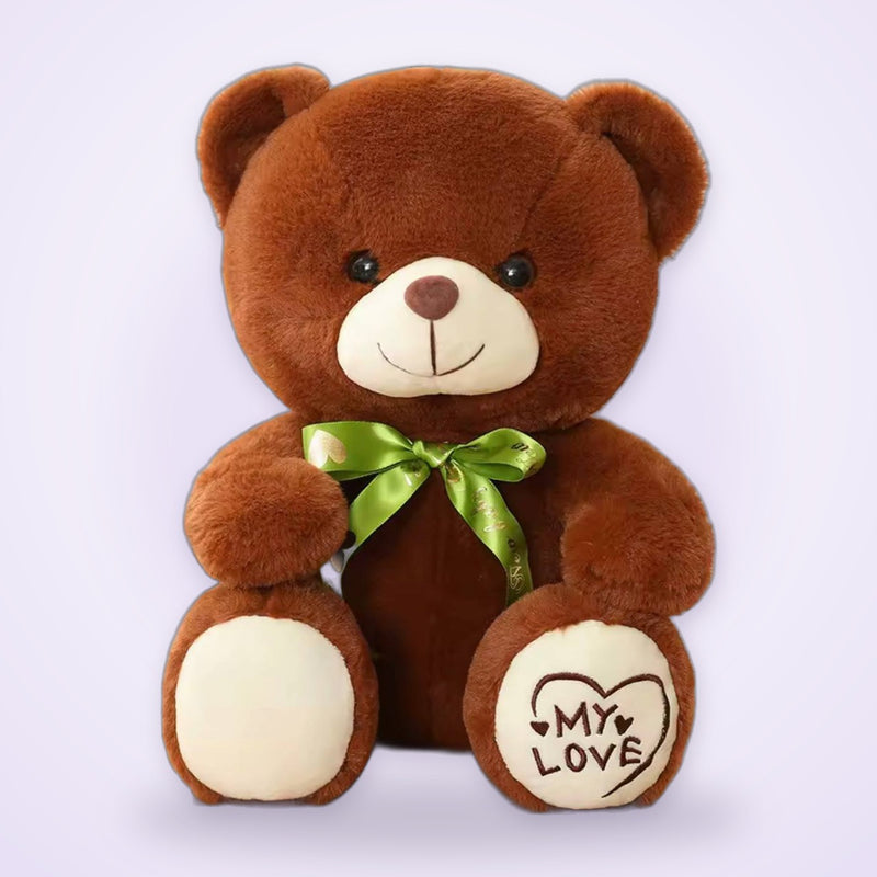 Teddy Bear add-on: brown plush bear with green bow