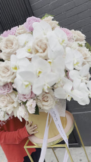 Soft pink and cream floral design in a精致 keepsake box, perfect for birthdays and thoughtful gifts.