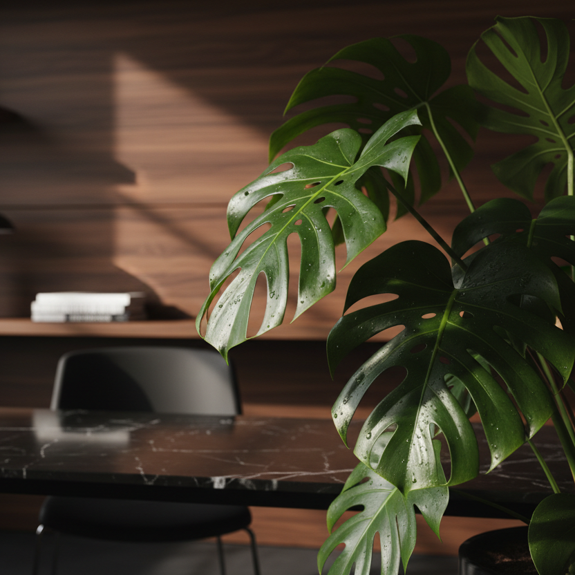 realistic-cinematic-close-up-picture-of-a-plant-in-d-modern-dark-office-made-of-marble-and-wood.png