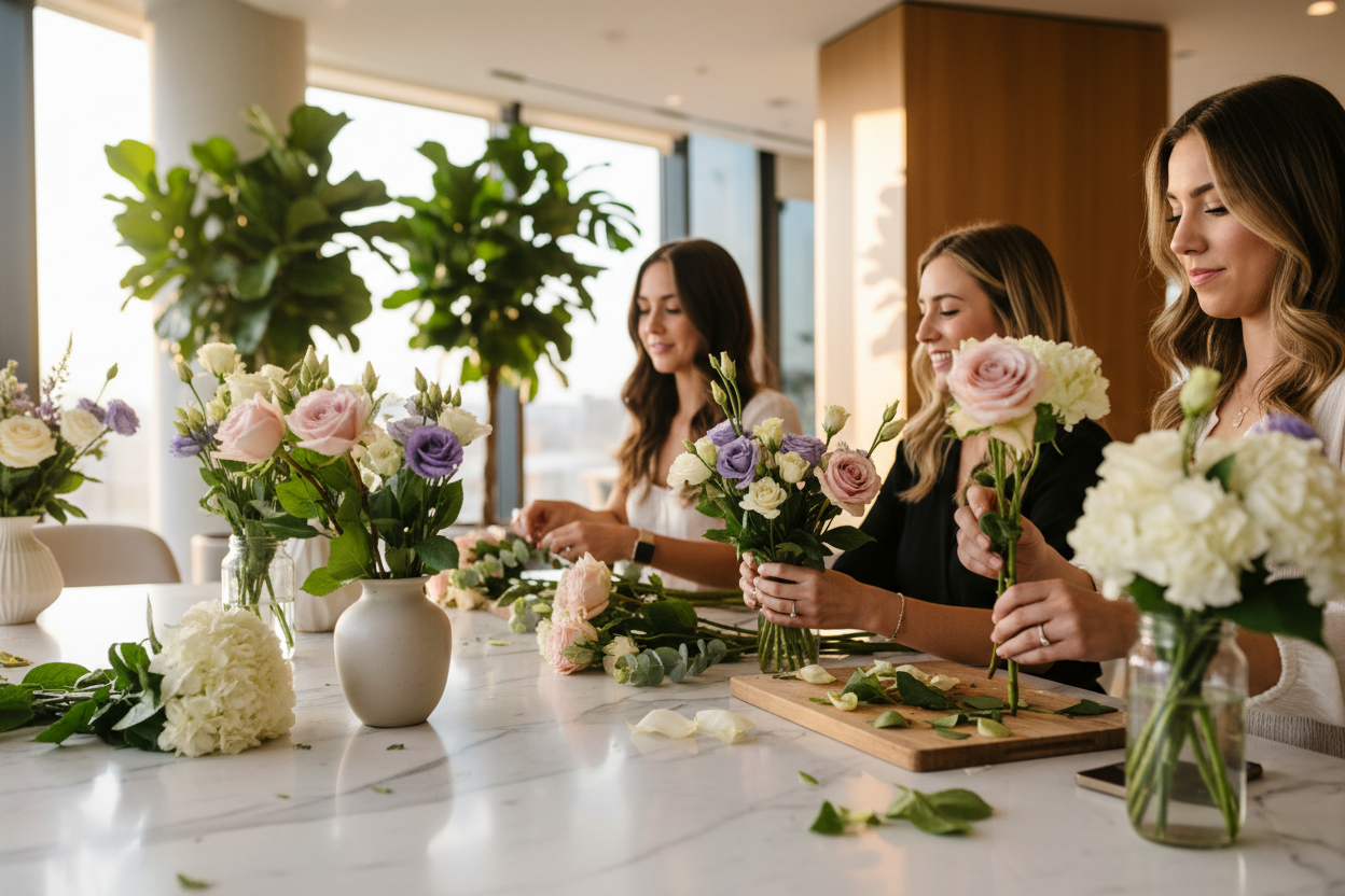 realistic-cinematic-picture-close-up-of-young-women-making-garden-style-flower-arrangements-on-a-floral-team-building-workshop-in-a-modern-office-with-a-marble-and-wooden-modern-desig.png