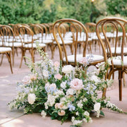 Romantic blush and sage aisle arrangement with garden roses for Los Angeles estate weddings