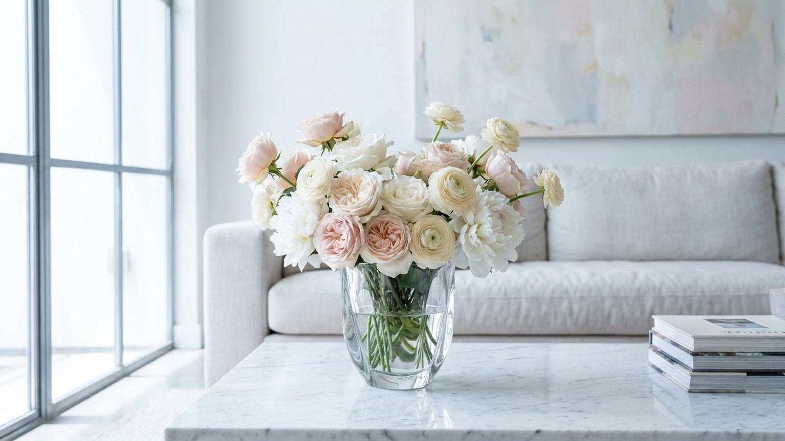 same-day flower arrangement on marble in Los Angeles