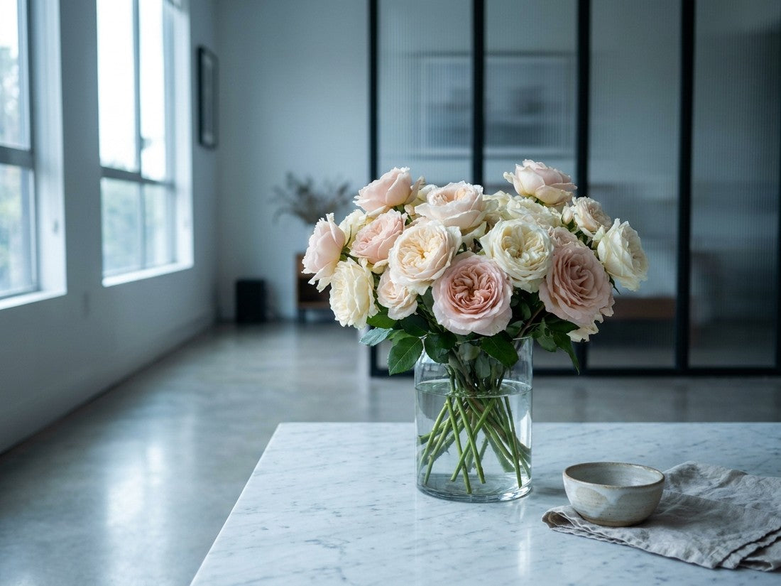 fresh blush rose arrangement ready for same-day delivery