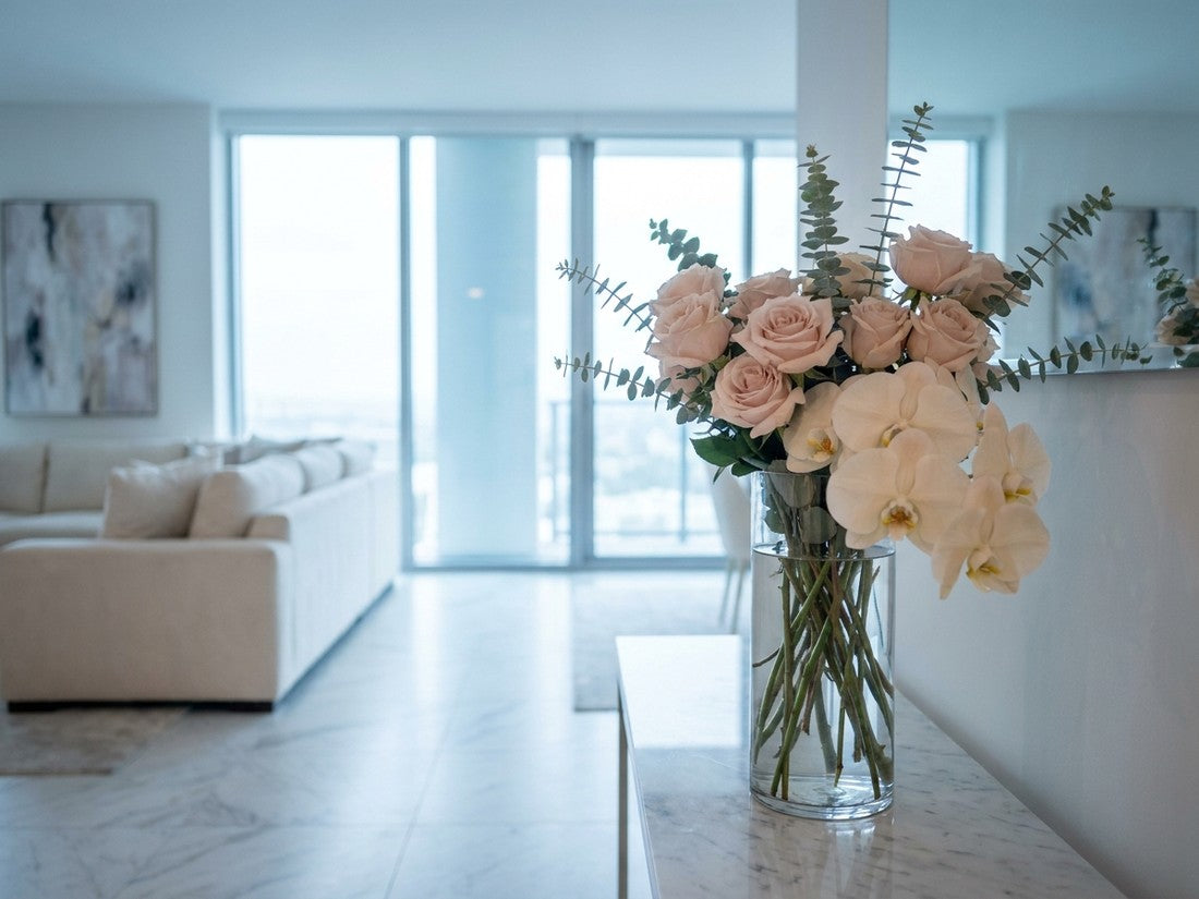 premium rose and orchid arrangement on marble in LA