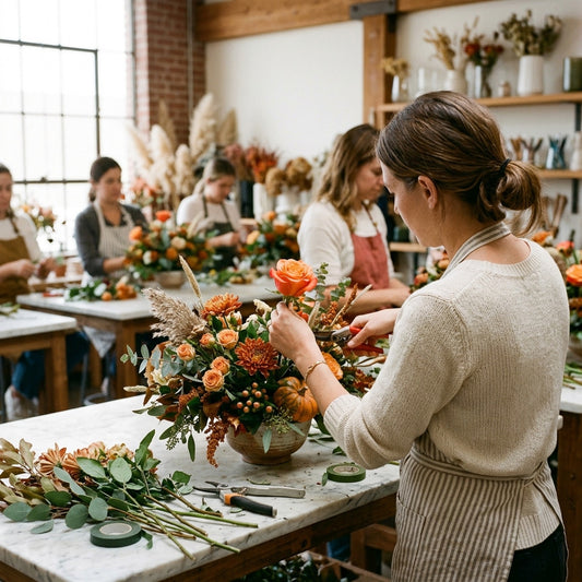 Thanksgiving flower arranging class in our Downtown Los Angeles studio - Pink Clover