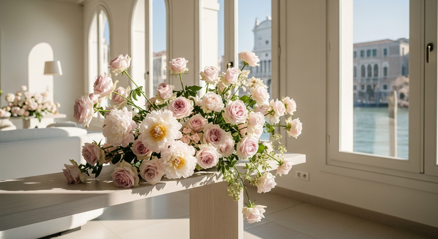 Luxury flower arrangement in a Venice canal home - Pink Clover