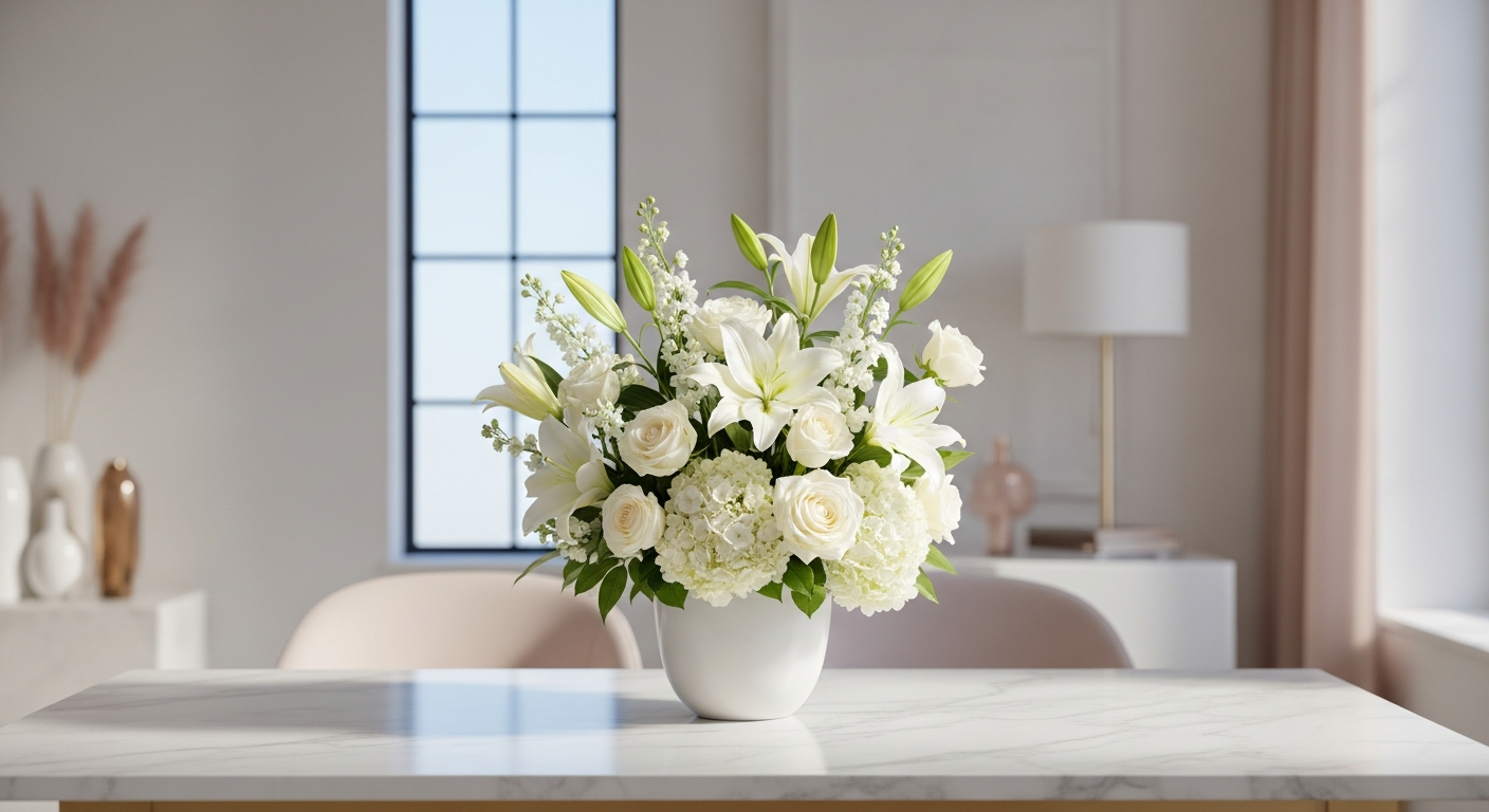 White sympathy arrangement Venice - Pink Clover