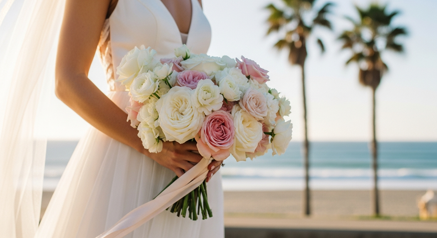 Bridal bouquet at a Venice Beach wedding - Pink Clover