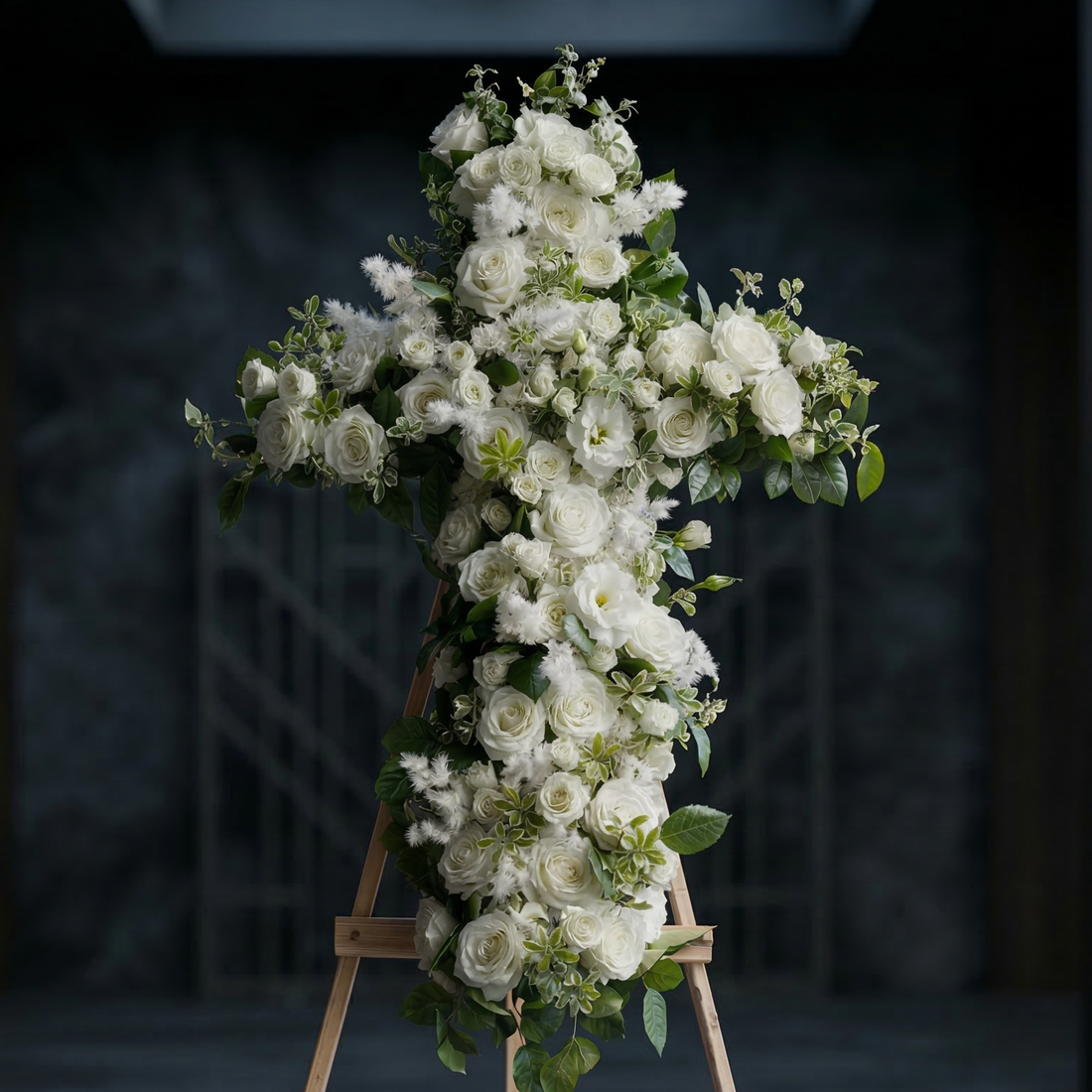 White Funeral Cross - white floral arrangement delivery in Los Angeles by Pink Clover