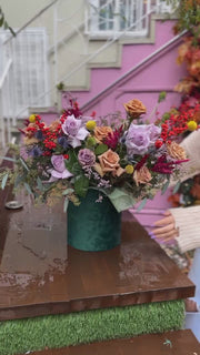 Handcrafted autumn flower design showcasing golden and red tones, ideal for Thanksgiving and cozy celebrations