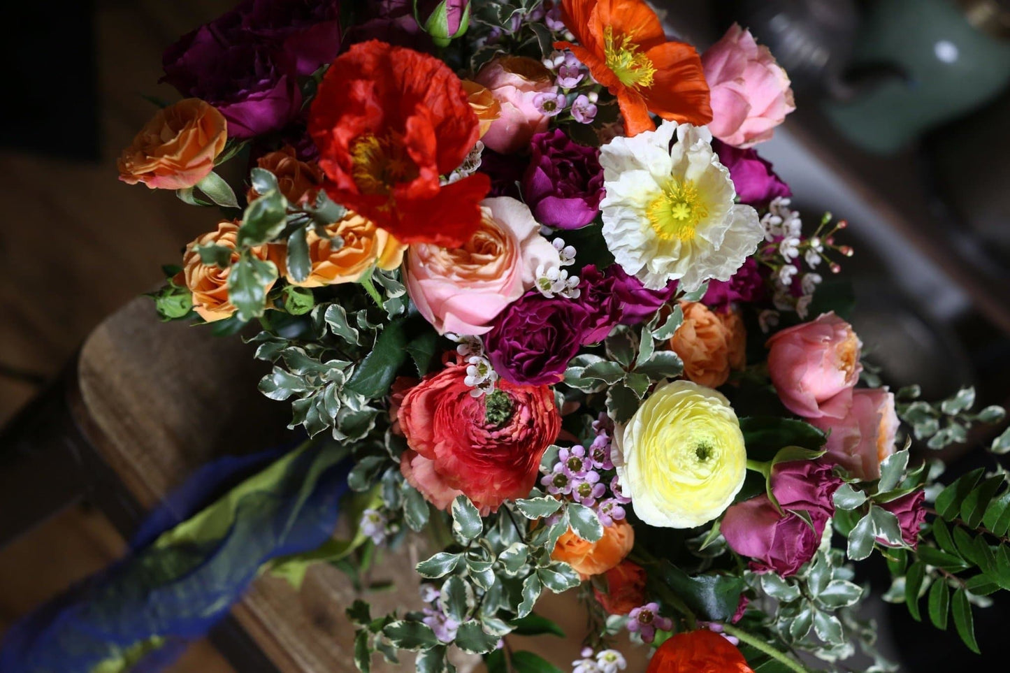 Alisa close-up detail - red and yellow bouquet from Pink Clover LA