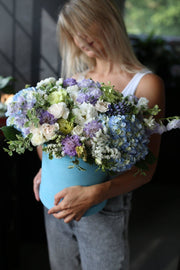 Lia close-up detail - white and blue flower box from Pink Clover LA