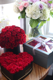 Box with roses close-up detail - red and pink rose from Pink Clover LA