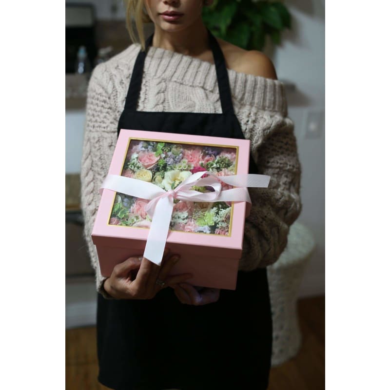 Flowers in a Box side angle - pink flower box delivered in LA