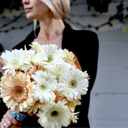 Luxurious white and beige gerbera arrangement styled in a minimalist design, perfect for upscale gifting and Los Angeles flower delivery