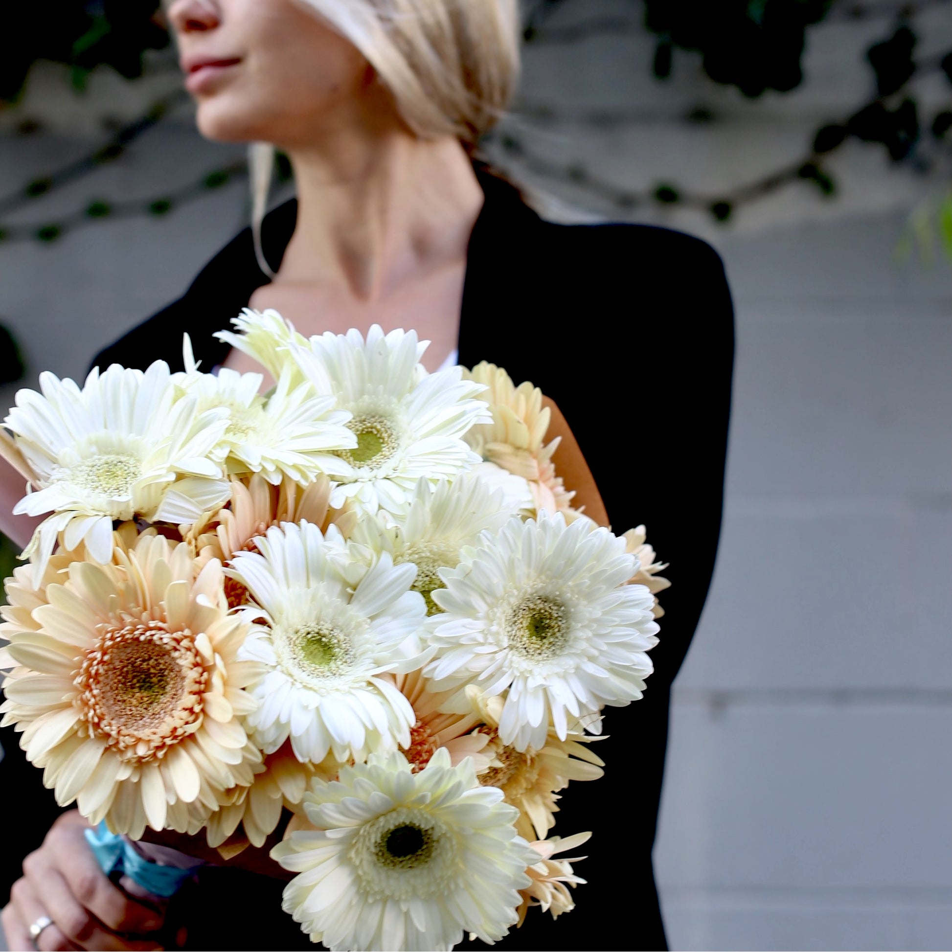 Luxurious white and beige gerbera arrangement styled in a minimalist design, perfect for upscale gifting and Los Angeles flower delivery