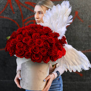Valentines Day arrangement styled in setting - luxury flower box Los Angeles florist