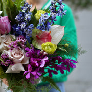 Hand-tied flower bouquet featuring fresh pink and white blooms, styled for a refined and romantic gifting experience