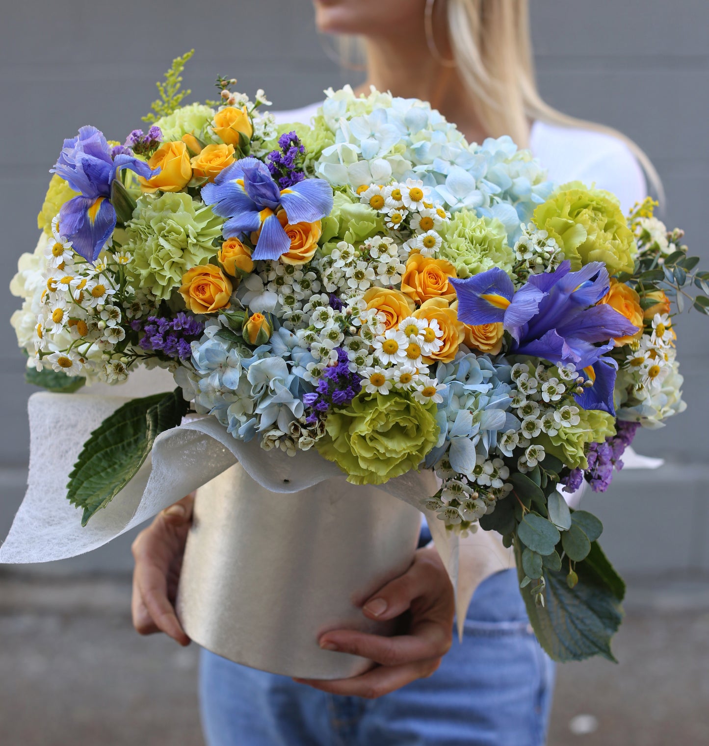 Sofia styled in setting - luxury flower box Los Angeles florist