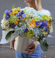 Sofia styled in setting - luxury flower box Los Angeles florist