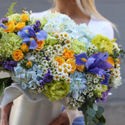Sofia close-up detail - yellow and blue flower box from Pink Clover LA