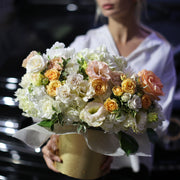 Arya arrangement styled in setting - luxury flower box Los Angeles florist