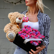 Gift box with bear close-up detail - fresh flower box from Pink Clover LA