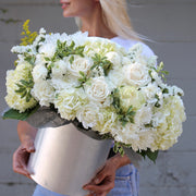 Catherine close-up detail - white and green flower box from Pink Clover LA