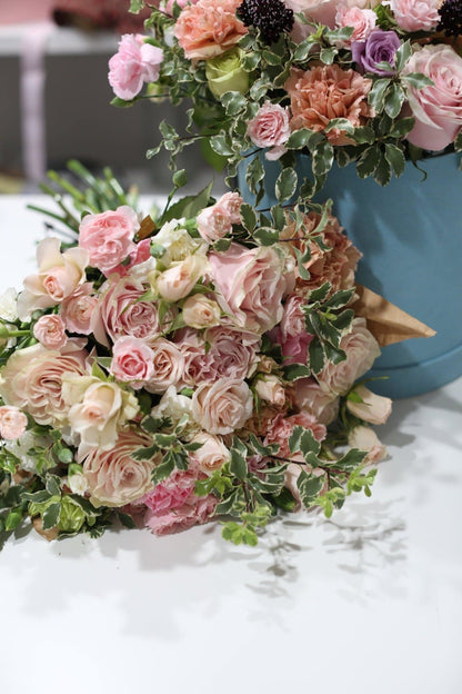 Liyah arrangement styled in setting - luxury bouquet Los Angeles florist