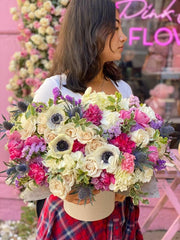Loli close-up detail - pink and white flower box from Pink Clover LA