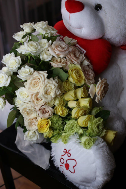 Olivia styled in setting - luxury bouquet Los Angeles florist